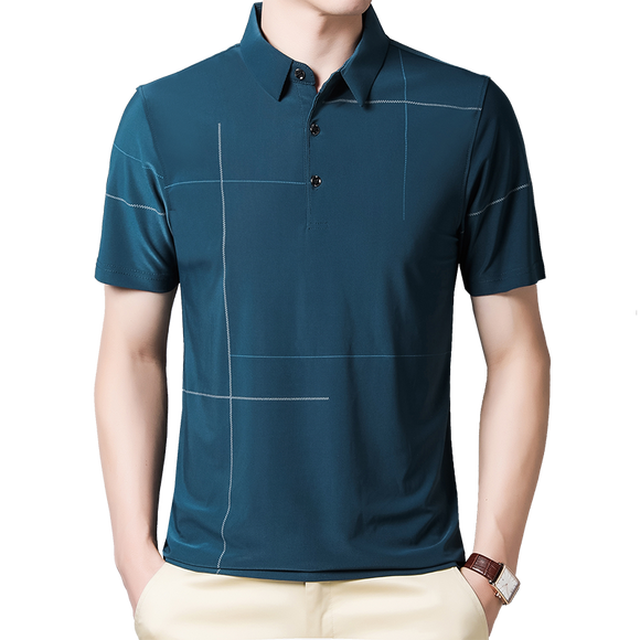  Summer Short Sleeve T-shirt Men's Casual Slim Fit Turn-down Collar Print Homme Mart Lion - Mart Lion