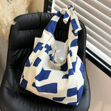 Canvas Large Capacity Bag Plaid Tote Bag Lazy Wind College Students In Class Shoulder Bag Mart Lion Blue  