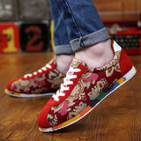 graffiti Printed Men's Suede Sneakers Red Running Shoes Jogging Light Gym Trainers Flat Embroidery Mart Lion   