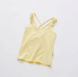 Summer T Shirt For Girls Candy Color Children Tops Teenage Clothes Cotton Kids T-shirts 1-14years Camisole Baby Undershirt Mart Lion yellow 2T 
