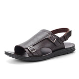 Men's Sandals Summer Premium Leather Lightweight Breathable Beach Designer Sandals Mart Lion S203DarkBrown 40 