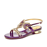 Rhinestone Women Shoes Low Heel Sandals Flat Beach Leisure Sandals Wedges Mart Lion purple 33 