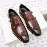 Men's Monk Shoes Luxury Leather Wedding Brown Black Classic Dress Mart Lion   