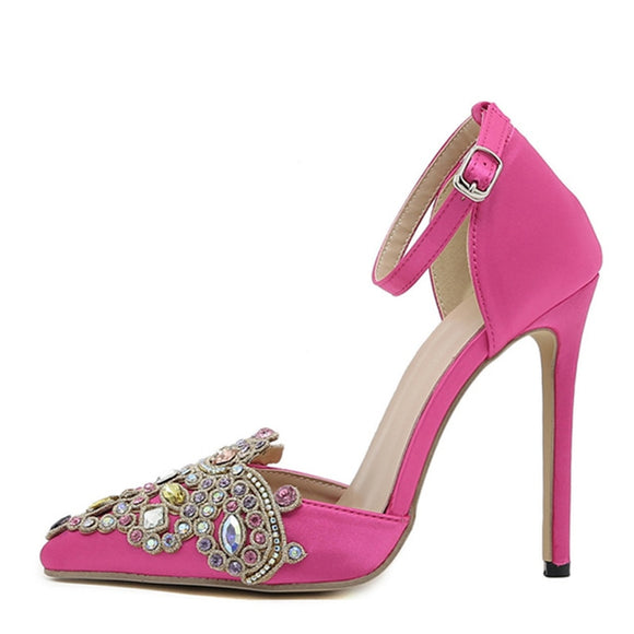  Liyke Crystal Diamond Pointed Toe Stiletto Heels Wedding Prom Shoes Buckle Strap Women Pumps Sandal Mart Lion - Mart Lion