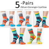 5 Pairs Lot Men's Summer Cotton Toe Socks Striped Contrast Colorful Patchwork Five Finger Basket Calcetines Mart Lion 2blue2orange1yellow  