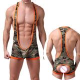 Men's Undershirts Mesh Open Butt Wrestling Singlet Leotard One-Piece Pajama Jockstrap Underwear Faux Leather Jumpsuit