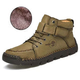 Genuine Leather Men Ankle Boots Platform Walking Design Soft Leather Office Boots Sneakers Mart Lion Cotton Khaki 39 