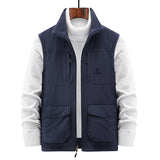 Winter Men's Fleece Warm Vest Many Pockets Autumn Casual Thick Multi Pocket Waistcoat Photographer Sleeveless Jacket Mart Lion Navy Blue M 