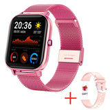 Smart Watch Women Men's Full Touch Dial Call Fitness Tracker IP67 Waterproof Bluetooth Answer Call Smartwatch For Xiaomi Mart Lion Red mesh belt  