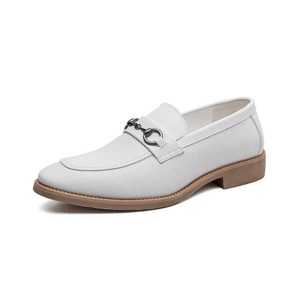  white leather shoes for men's luxury casual dance black slip on loafer platform boat Mart Lion - Mart Lion