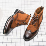 British Ankle Boots Men's Shoes Retro PU Stitching Faux Suede Brock Carving Lace Up Classic Casual Street Daily Mart Lion   