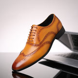 Brogue Men Shoes Pu Low Heel Brown Lace Up Carved Professional Classic Non Slip Formal Mart Lion   