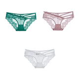 3pcs Lace Underwear For Women Low Waist Briefs Female Transparent Mesh Ladies Solid Panties Mart Lion green-pink-white M China|3PCS