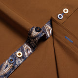 Brown Solid Casual Shirts Men's Blue Paisley Color Contrast Dress Shirt Designer Men's Clothing Mart Lion   