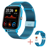 Smart Watch Women Men's Full Touch Dial Call Fitness Tracker IP67 Waterproof Bluetooth Answer Call Smartwatch For Xiaomi Mart Lion Blue mesh belt  
