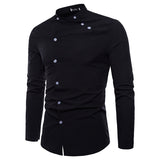 Shirts Men's Oblique Button Irregular Double Breasted Long Sleeve Camisa Masculina Slim Fit Shirt Mart Lion DC71 Black Asian Size M 