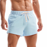 Summer Men's Gym Sweatshorts 100% Cotton 3quot Shorts Casual Jogging Yoga Sports Shorts men's Solid Color Breathable Home Sleepwear Mart Lion Sky Blue S China