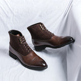 Brown Men's Short Boots Flock Lace-up Ankle Strap Fleeces Black Handmade Ankle De Hombre Mart Lion brown 38 