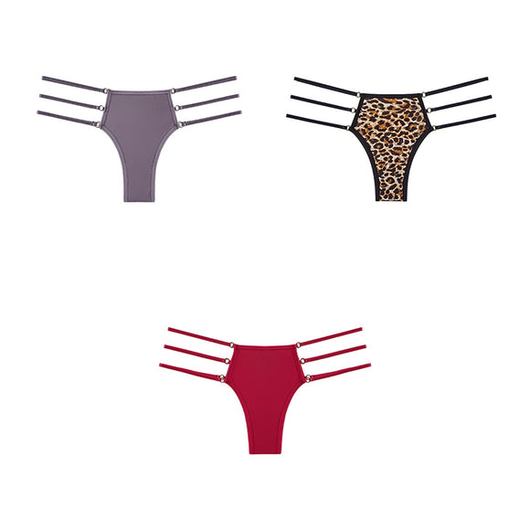 3pcs Low Rise Leopard Panties For Woman String Underwear Briefs Solid Panties Ladies Seamless Panty Mart Lion gray-leopard-red M China|3PCS