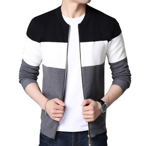 Autumn Men's Casual Cardigan Sweater Jumper Winter Striped Pockets Knit Outwear Coat Sweater Mart Lion   