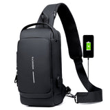 Men's Waterproof USB Oxford Crossbody Bag Anti-theft Shoulder Sling Multifunction Short Travel Messenger Chest Pack For Male Mart Lion black 3 16 x 9.5 x33 cm 
