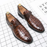 Loafers Men Crocodile Pattern Buckle Monk Shoes Breathable Zapatos De Hombre Mart Lion brown 38 