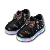 Children Glowing Sneakers Kid Princess Bow for Girls LED Shoes Luminous Baby Kids Flat Cute Baby Light Mart Lion black 21-Insole 13.5cm 