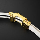 Time Comes To Revolve Belt Office Men's Leather Automatic Buckle White Belt Korean Style Trend Designer Authentic Casual Belt Mart Lion   