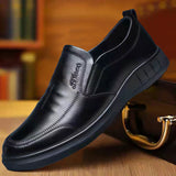 Smooth Leather Shoes Men's Pure Black Casual Lazy with Soft Soles and Non-slip Dad Driving. Mart Lion   