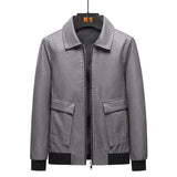 Men's Autumn Causal Vintage Leather Jacket Coat Outfit Design Motor Biker Zip Pocket PU Leather Jacket Mart Lion Gray M 