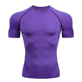 Compression Running Shirts Men's Dry Fit Fitness Gym Men Rashguard T-shirts Football Workout Bodybuilding Stretchy Clothing Mart Lion Purple short sleeve S 