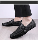 Men's Summer Leather Loafers Casual Shoes Breathable Sneakers Comfort Outdoor Black Rubber Flat Shoes Mart Lion   