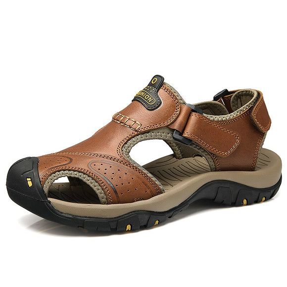 Men's Leather Sandals Slip-on Non-slip Casual Sneakers Wading Shoes Outdoor Sport Camping Hiking Mart Lion Brown 38 