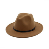 Fedora Hat Black Leather Belt Ladies Hat Decoration Felt Hats For Women Wool Blend Simple British Style Men's Panama Hat Mart Lion Khaki One Size 