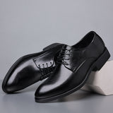 Men Leather Dress Shoes Men's Lace-Up Office Classic Derby Heighten Wedding Party Flats Oxfords Mart Lion Black 38 China