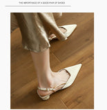 French Elegant Low Heel Closed Toe Sandals Women Shoes and Summer Mid Heel Pointed Toe Pumps Mart Lion - Mart Lion