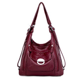 Genuine Leather Handbags Multifunction Casual Tote Bag Bagpack Mochilasr Women Shoulder Ladies bags Mart Lion Burgundy-48  
