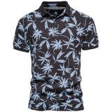 Hawaii Style Men's Polo Shirts Cotton Leaf  Printing Short-sleeved Design Mart Lion DarkGrey EUR S 60-70kg 