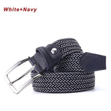 Stretch Canvas Leather Belts for Men's Female Casual Knitted Woven Military Tactical Strap Elastic Belt for Pants Jeans Mart Lion White-Navy 100cm 
