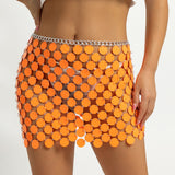 Shiny Plastics Sequins Belly Chain Disc Skirt for Women Waist Chain Dress Body jewelry Rave Festival Clothing Mart Lion orange  