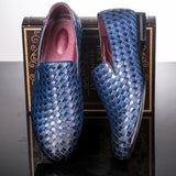 Men Retro Woven Leather Casual Shoes Men's Driving Loafers Light Moccasins Trendy Party Wedding Flats Mart Lion Blue 38 China