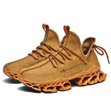Men's Running Shoes Waterproof Leather Sneakers Unique Blade Sole Cushioning Outdoor Athletic Jogging Sport Mart Lion 007brown 6.5 