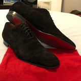 Red Sole Men's Shoes Black Flock Derby Breathable Lace-up Handmade Chaussures Pour Hommes Mart Lion   