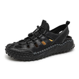 Men's Sandals Beach Sandals Soft Summer Shoes Genuine Leather Outdoor Roman Mart Lion 8912-black 38 