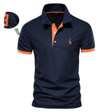 Embroidery 35% Cotton Polo Shirts men's Casual Solid Color Slim Fit Summer Clothing Mart Lion T02-navy orange EUR XS 50-60kg 