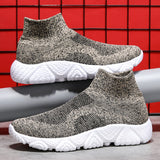 Autumn Classic Khaki Men's High-top Sneakers Weave Breathable Sneakers Slip-on Platform Jogging Shoes Casual Mart Lion   