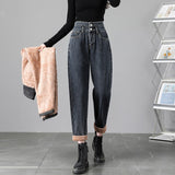 WinterJeans For Women Velvet Thick Warm Denim Pants High Waist Fleece Mom Jean Baggy Vintage Wide Leg Harem Denim Pant Mart Lion   