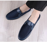 Men's Summer Leather Loafers Casual Shoes Breathable Sneakers Comfort Outdoor Black Rubber Flat Shoes Mart Lion   