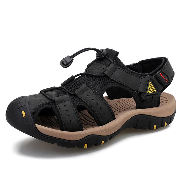Cowhide Summer Men's Beach Sandals Outdoor Water Sport Sneakers for Training Trekking Hiking Swimming Mart Lion Black 6 
