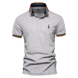 Summer Polo Men's Solid Giraffe Embroidery Short Sleeve Shirts Stand Collar